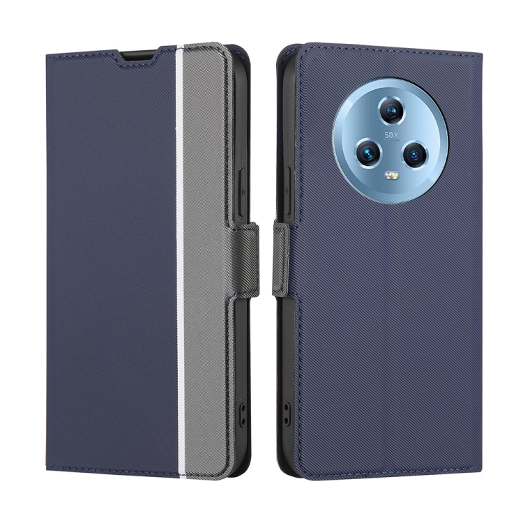 

For Honor Magic5 Twill Texture Side Buckle Leather Phone Case(Blue)