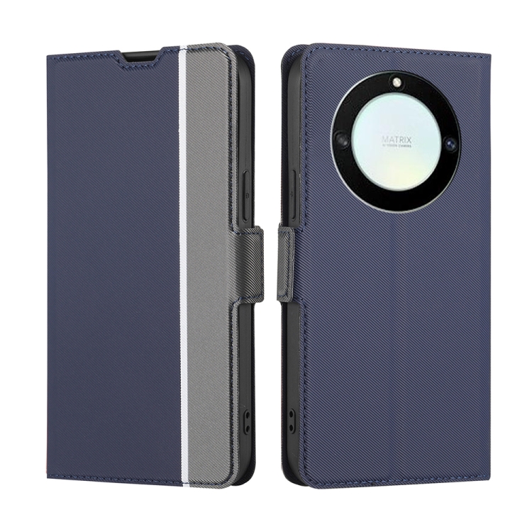 

For Honor X40 Twill Texture Side Buckle Leather Phone Case(Blue)