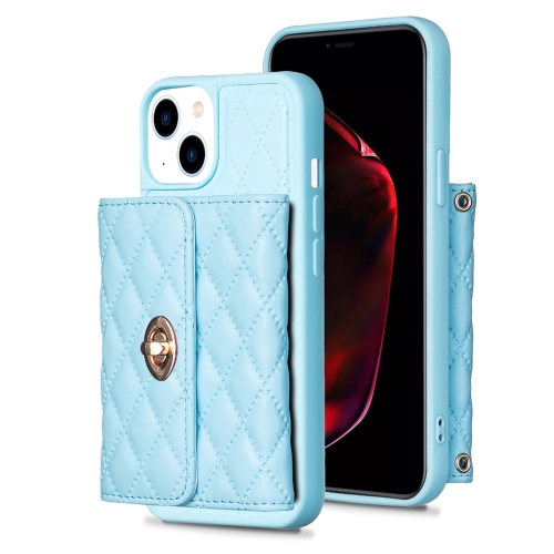 

For iPhone 13 Horizontal Metal Buckle Wallet Rhombic Leather Phone Case(Blue)