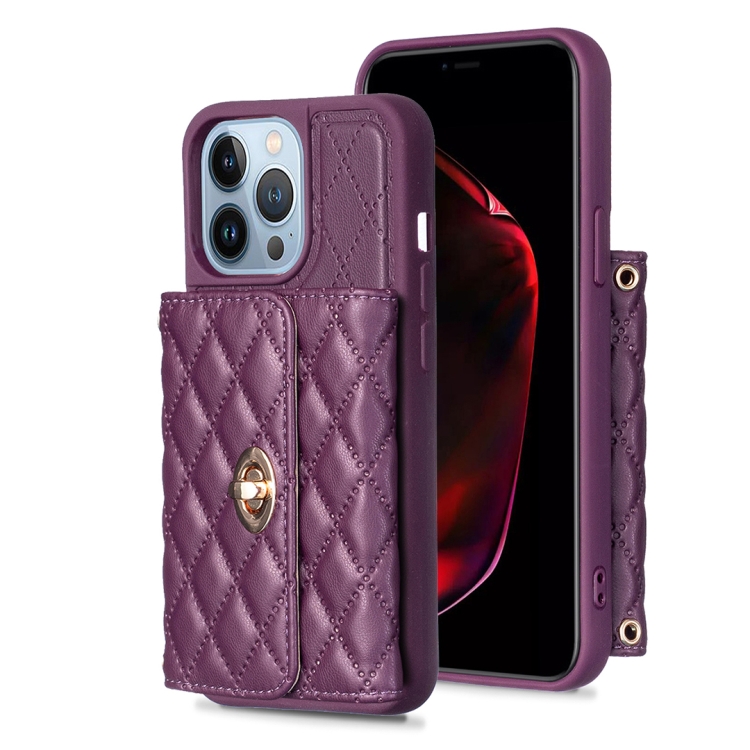 

For iPhone 13 Pro Horizontal Wallet Rhombic Leather Phone Case(Dark Purple)