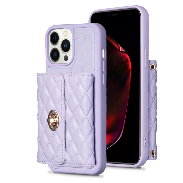 

For iPhone 13 Pro Max Horizontal Wallet Rhombic Leather Phone Case(Purple)