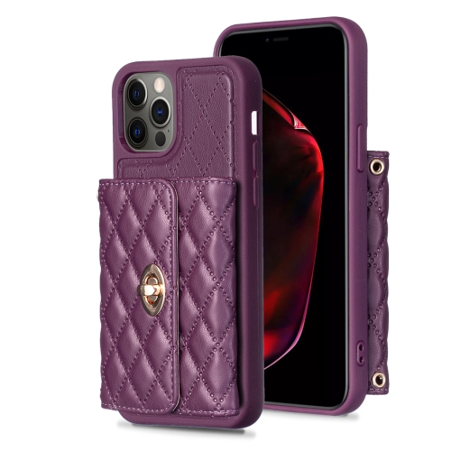 

For iPhone 12 / 12 Pro Horizontal Wallet Rhombic Leather Phone Case(Dark Purple)