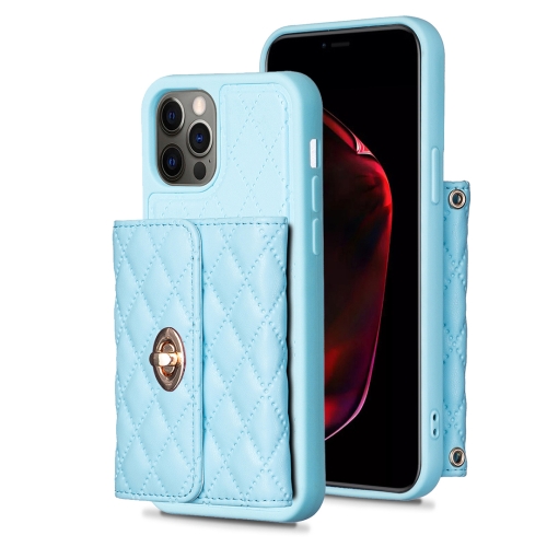 

For iPhone 12 Pro Max Horizontal Wallet Rhombic Leather Phone Case(Blue)