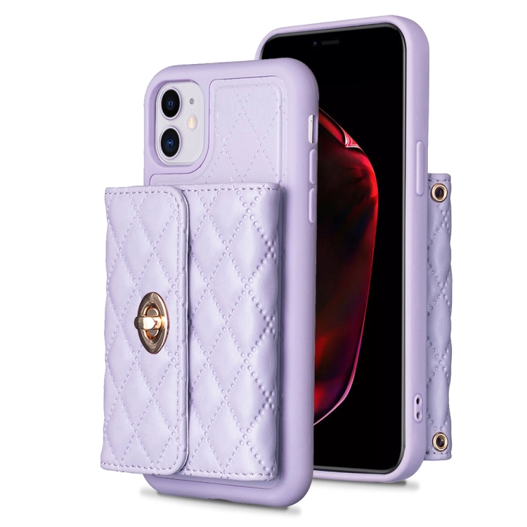 

For iPhone 11 Horizontal Metal Buckle Wallet Rhombic Leather Phone Case(Purple)