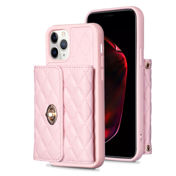 

For iPhone 11 Pro Horizontal Metal Buckle Wallet Rhombic Leather Phone Case(Pink)
