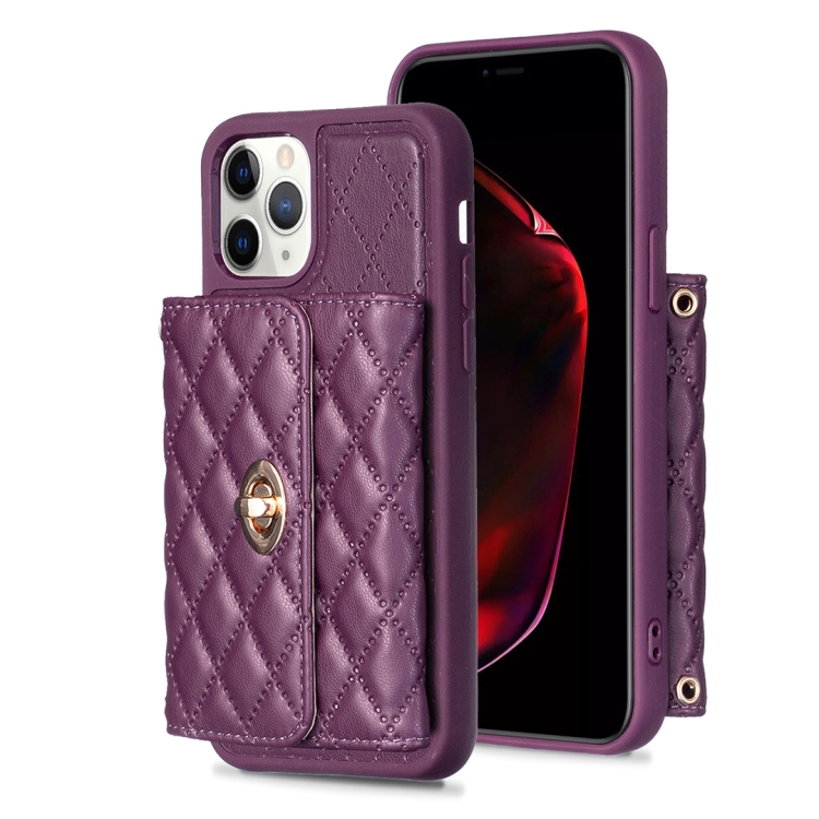 

For iPhone 11 Pro Max Horizontal Wallet Rhombic Leather Phone Case(Dark Purple)