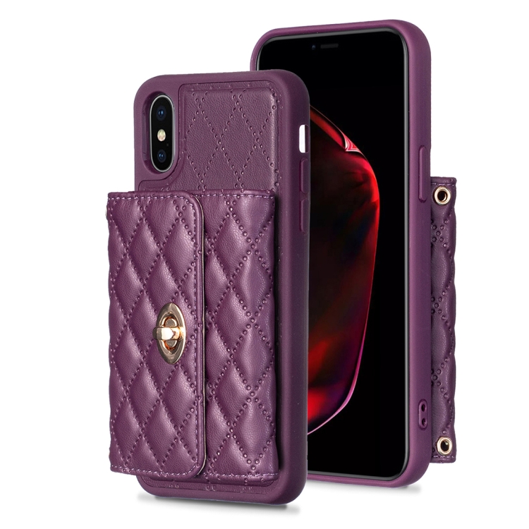 

For iPhone X / XS Horizontal Wallet Rhombic Leather Phone Case(Dark Purple)