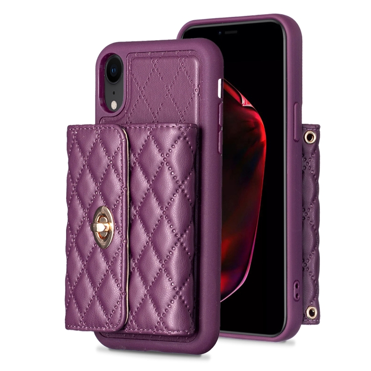 

For iPhone XR Horizontal Wallet Rhombic Leather Phone Case(Dark Purple)