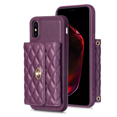 

For iPhone XS Max Horizontal Metal Buckle Wallet Rhombic Leather Phone Case(Dark Purple)