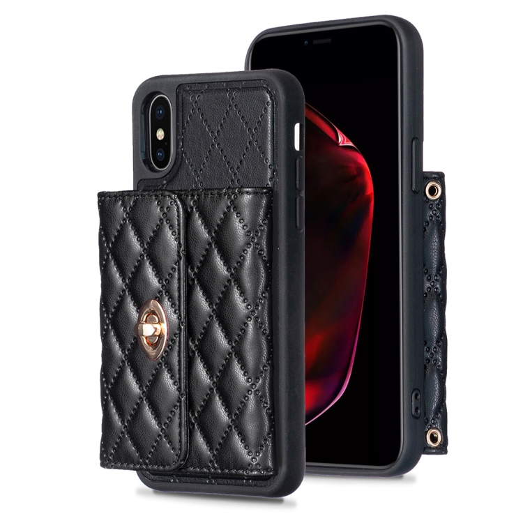

For iPhone XS Max Horizontal Wallet Rhombic Leather Phone Case(Black)