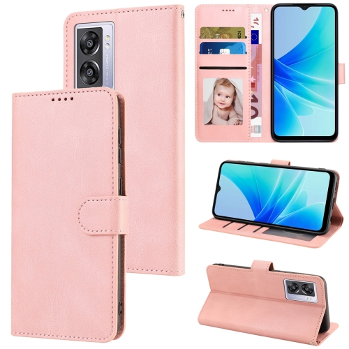 

For OPPO A57 5G 2022 / A77 5G / A97 5G / Realme Q5i / V23 / Narzo 50 / OnePlus Nord N300 Fantasy Skin-feel Calfskin Texture Leather Phone Case(Pink)