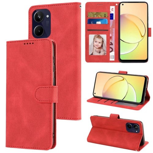 

For Realme 10 4G Fantasy Skin-feel Calfskin Texture Leather Phone Case(Red)
