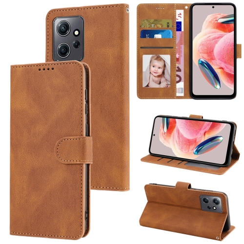 

For Xiaomi Redmi Note 12 4G Global Fantasy Skin-feel Calfskin Texture Leather Phone Case(Brown)