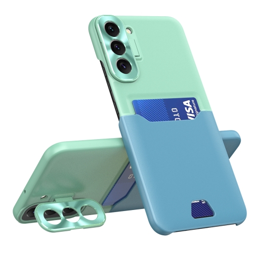 

For Samsung Galaxy S22 5G Two-Color Invisible Lens Holder Phone Case(Mint Green+Blue)