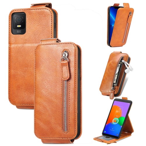 

For TCL 403 Zipper Wallet Vertical Flip Leather Phone Case(Brown)