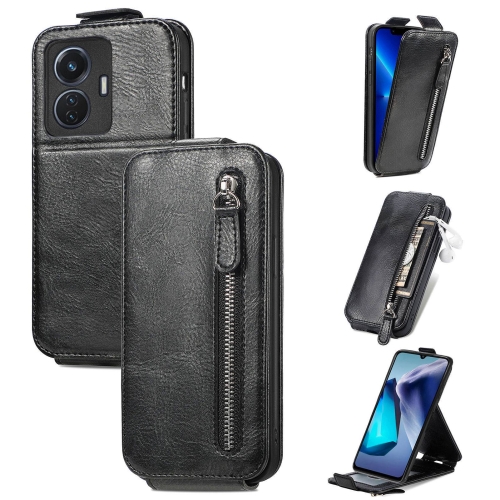 

For vivo T1 Zipper Wallet Vertical Flip Leather Phone Case(Black)