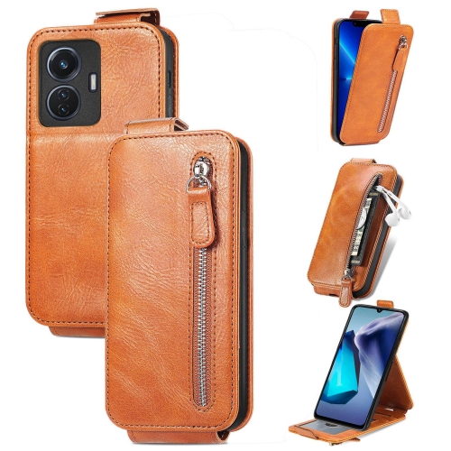 

For vivo T1 Zipper Wallet Vertical Flip Leather Phone Case(Brown)