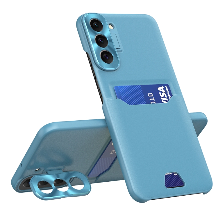 

For Samsung Galaxy S22+ 5G Pure Color Invisible Lens Holder Phone Case(Lake Blue)