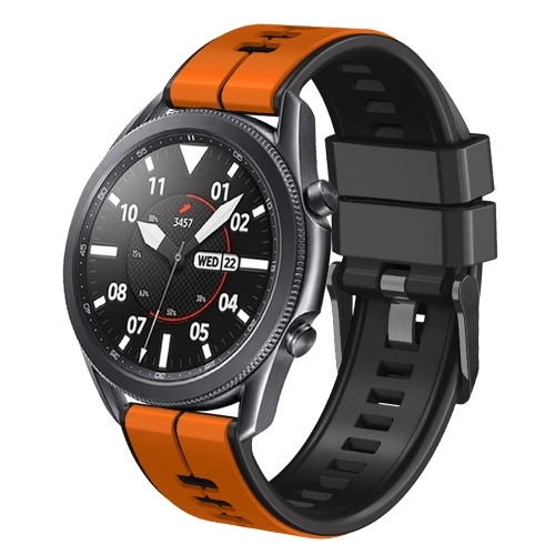 

22mm Universal Vertical Line Two-Color Silicone Watch Band(Orange+Black)
