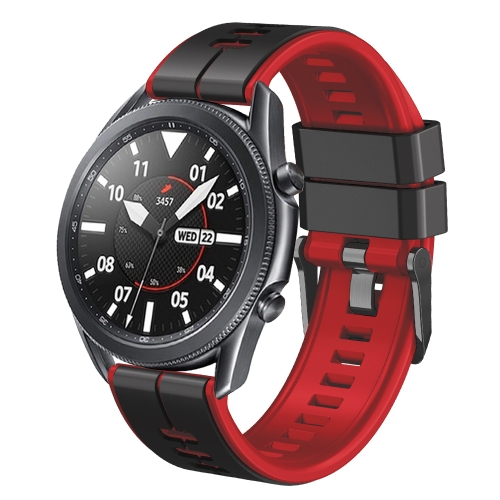 

22mm Universal Vertical Line Two-Color Silicone Watch Band(Black+Red)