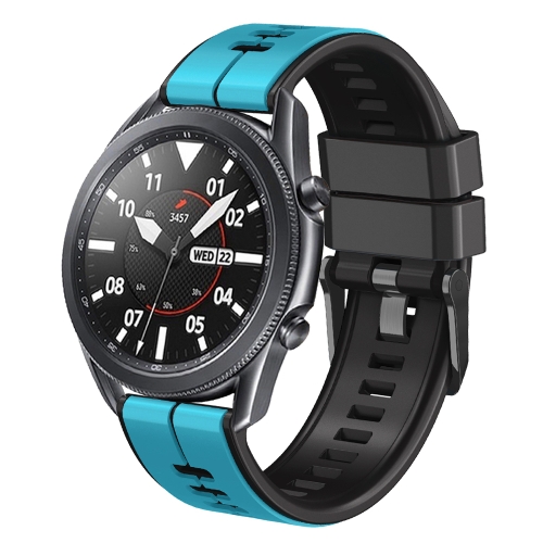 

22mm Universal Vertical Line Two-Color Silicone Watch Band(Sky Blue+Black)