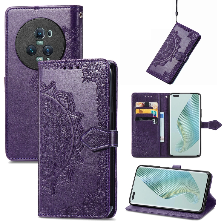 

For Honor Magic5 Pro Mandala Flower Embossed Leather Phone Case(Purple)