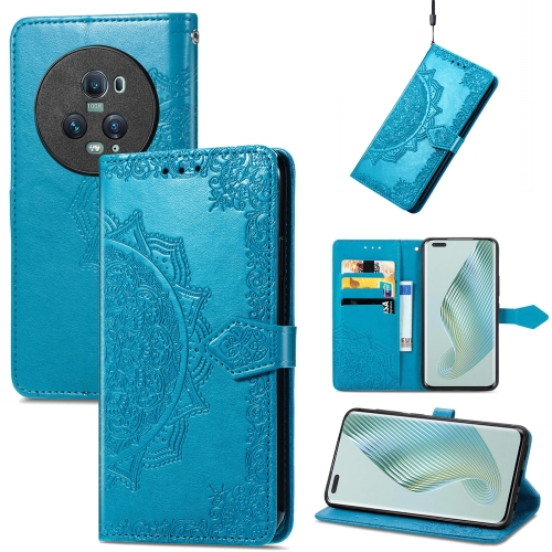 

For Honor Magic5 Pro Mandala Flower Embossed Leather Phone Case(Blue)