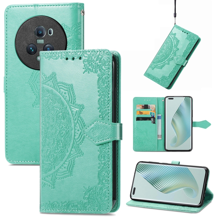 

For Honor Magic5 Pro Mandala Flower Embossed Leather Phone Case(Green)
