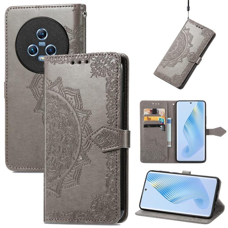 

For Honor Magic5 Mandala Flower Embossed Leather Phone Case(Grey)