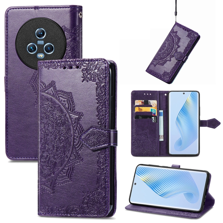 

For Honor Magic5 Mandala Flower Embossed Leather Phone Case(Purple)