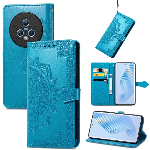 

For Honor Magic5 Mandala Flower Embossed Leather Phone Case(Blue)