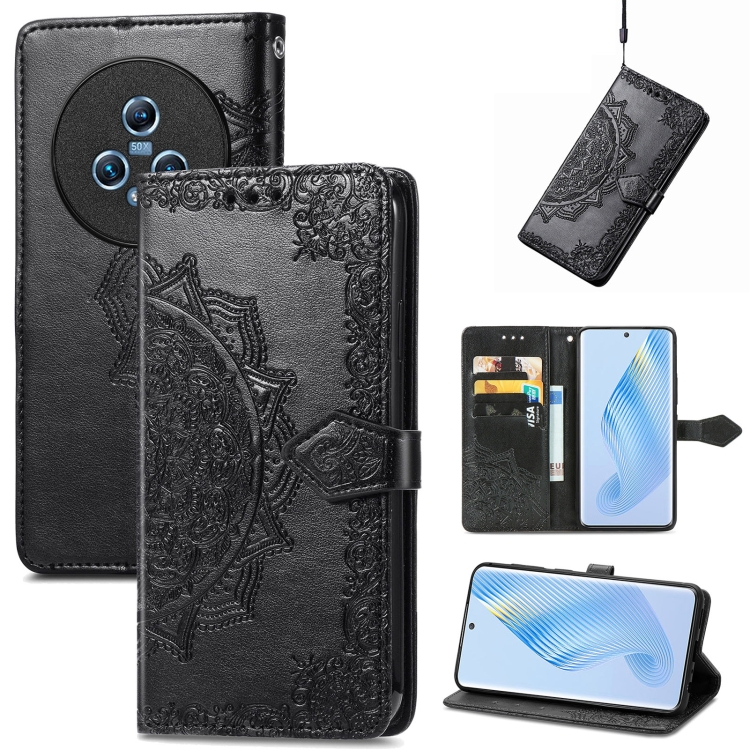 

For Honor Magic5 Mandala Flower Embossed Leather Phone Case(Black)