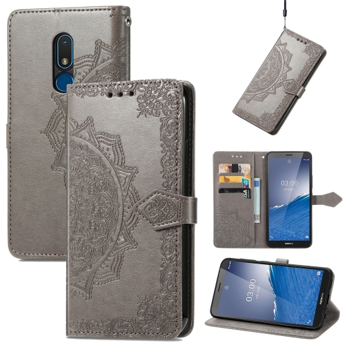 

For Nokia C3 Mandala Flower Embossed Leather Phone Case(Grey)