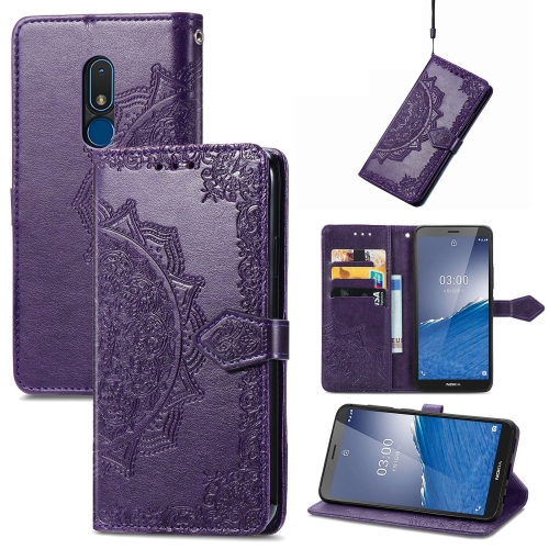 

For Nokia C3 Mandala Flower Embossed Leather Phone Case(Purple)