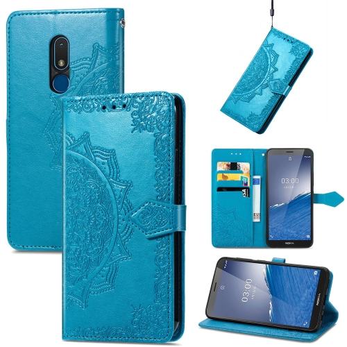 

For Nokia C3 Mandala Flower Embossed Leather Phone Case(Blue)