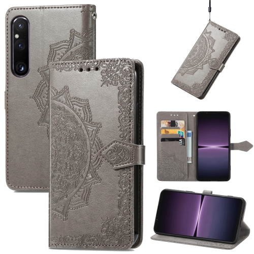 

For Sony Xperia 1 IV Mandala Flower Embossed Leather Phone Case(Grey)