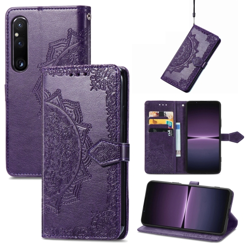 

For Sony Xperia 1 IV Mandala Flower Embossed Leather Phone Case(Purple)