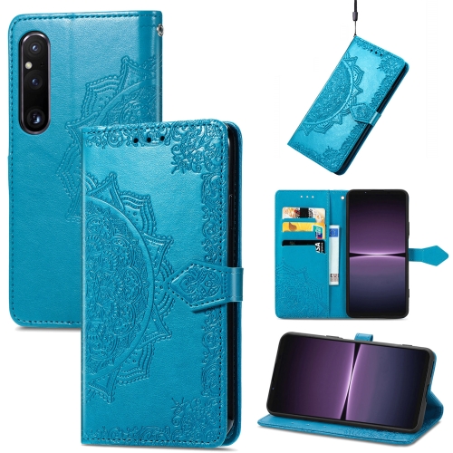 

For Sony Xperia 1 IV Mandala Flower Embossed Leather Phone Case(Blue)