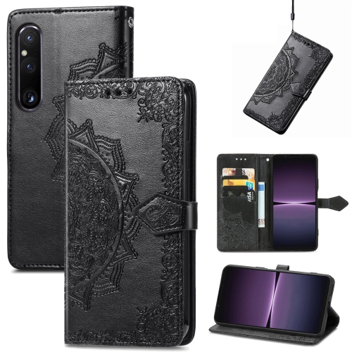 

For Sony Xperia 1 IV Mandala Flower Embossed Leather Phone Case(Black)