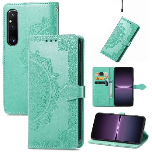 

For Sony Xperia 1 IV Mandala Flower Embossed Leather Phone Case(Green)