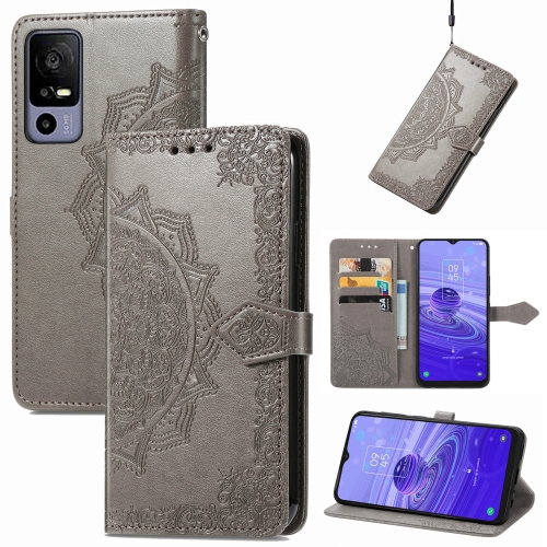 

For TCL 40R Mandala Flower Embossed Leather Phone Case(Grey)