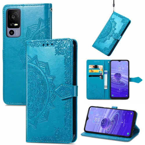 

For TCL 40R Mandala Flower Embossed Leather Phone Case(Blue)