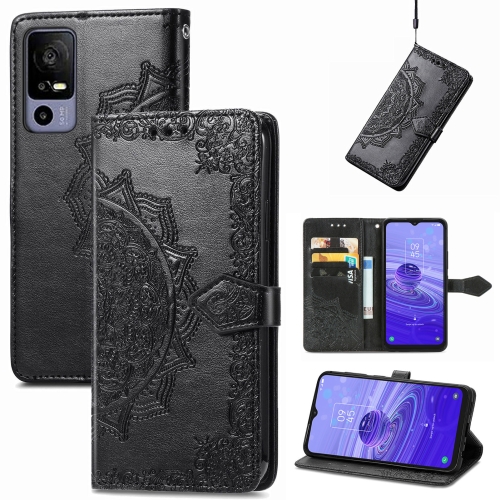 

For TCL 40R Mandala Flower Embossed Leather Phone Case(Black)