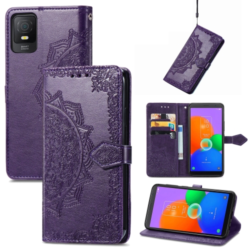 

For TCL 403 Mandala Flower Embossed Leather Phone Case(Purple)