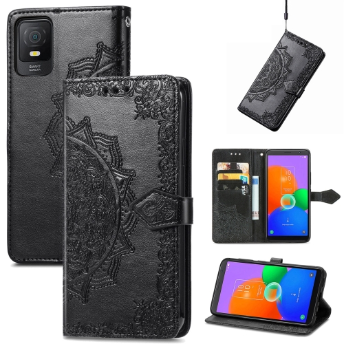 

For TCL 403 Mandala Flower Embossed Leather Phone Case(Black)