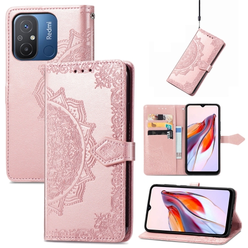 

For Xiaomi Redmi 12C Mandala Flower Embossed Leather Phone Case(Rose Gold)