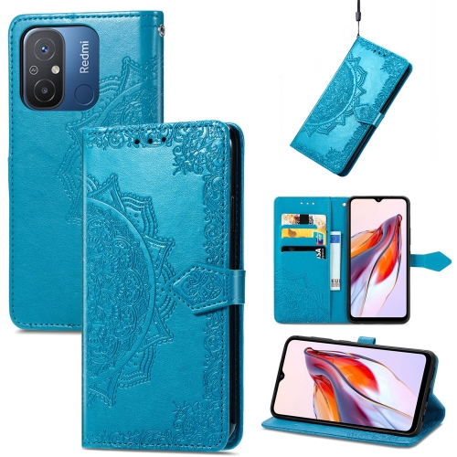 

For Xiaomi Redmi 12C Mandala Flower Embossed Leather Phone Case(Blue)