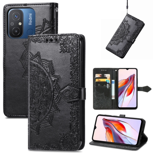 

For Xiaomi Redmi 12C Mandala Flower Embossed Leather Phone Case(Black)