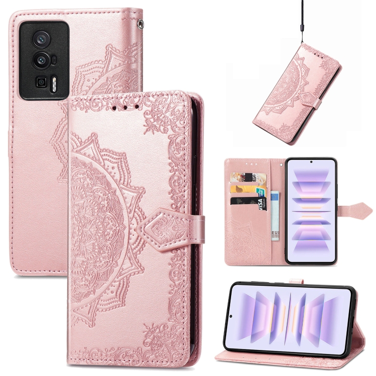 

For Xiaomi Redmi K60 Pro Mandala Flower Embossed Leather Phone Case(Rose Gold)
