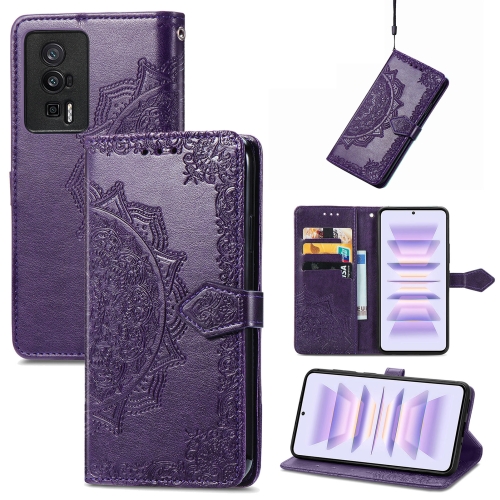 

For Xiaomi Redmi K60 Pro Mandala Flower Embossed Leather Phone Case(Purple)